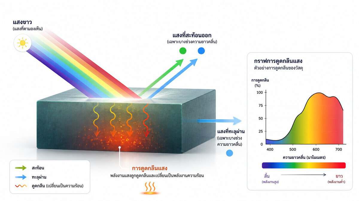 สี คืออะไร? ทำไมทุกสิ่งรอบตัวเราถึงมีสี 3 การดูดกลืนและสะท้อนคลื่นแสง