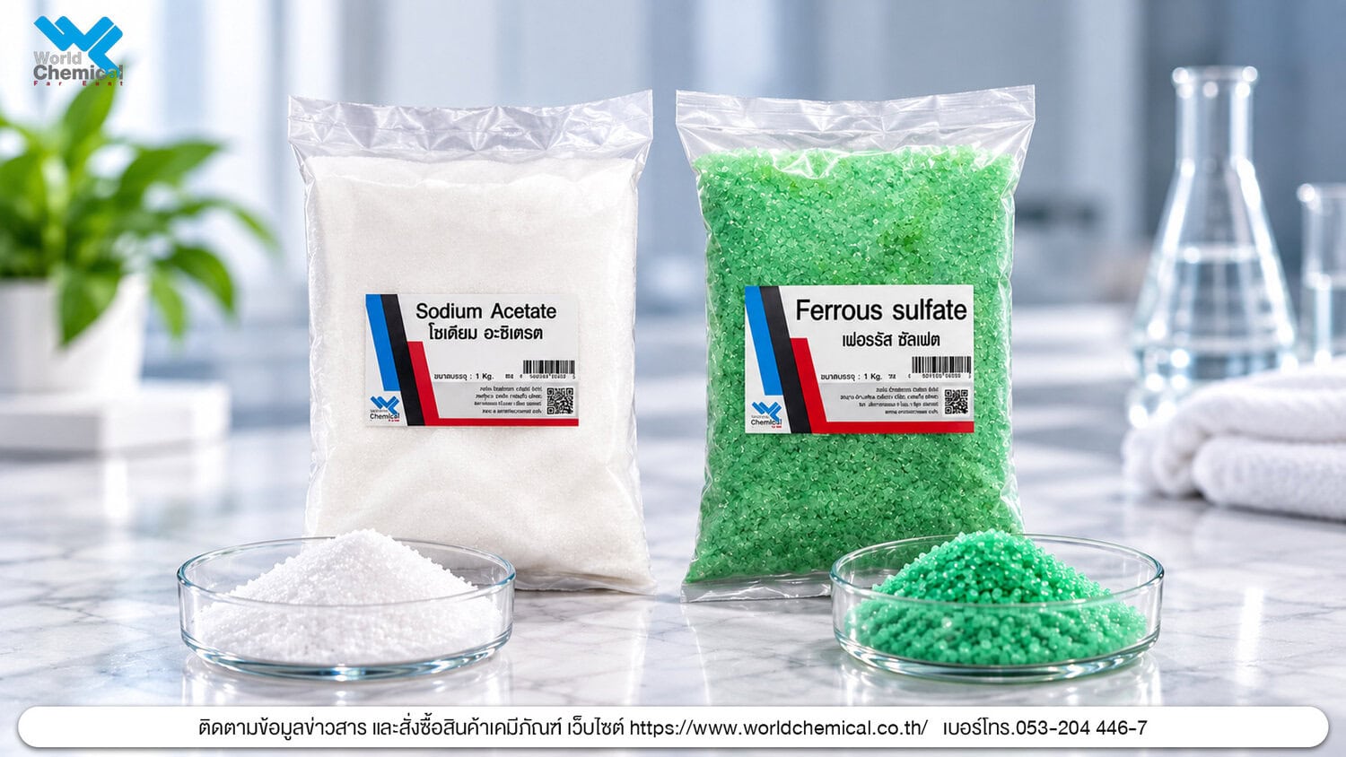 สีย้อมผ้า Sodium Acetate และ Ferrous Sulfate สารเคมีสำหรับงานอุตสาหกรรมและกระบวนการผลิต
